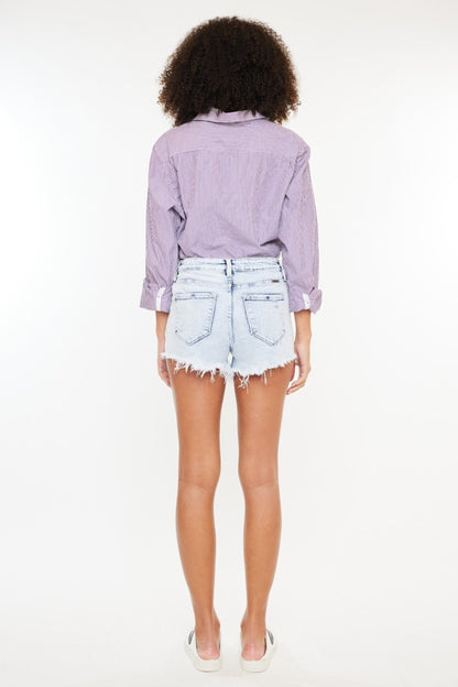 Kancan High Rise Frayed Hem Denim Shorts Bottom wear