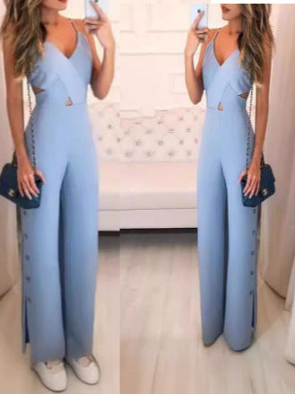 SLeeveless Hollow-out Camisole High Waist Slim Solid Color Jumpsuit apparel & accessories