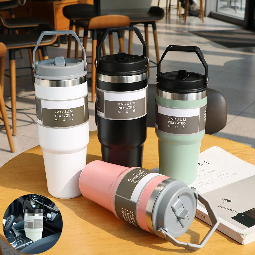 Portable Car Cup Stainless Steel Cup Travel Sports Water Bottle With Handle Cover Coffee Tumbler Cup HOME