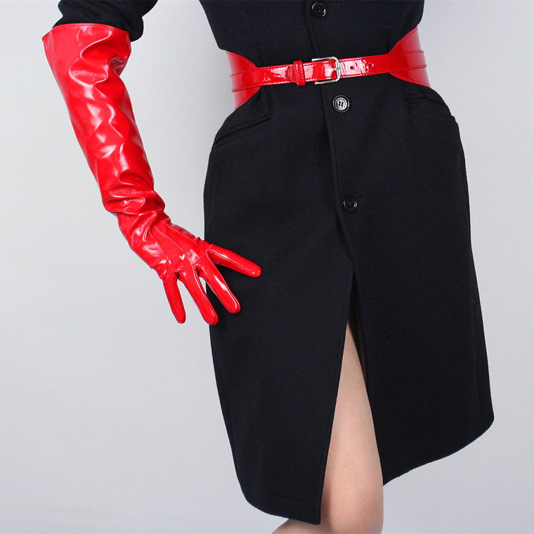 Patent Leather Long Gloves 50cm Large Sleeves Puff Sleeves apparels & accessories