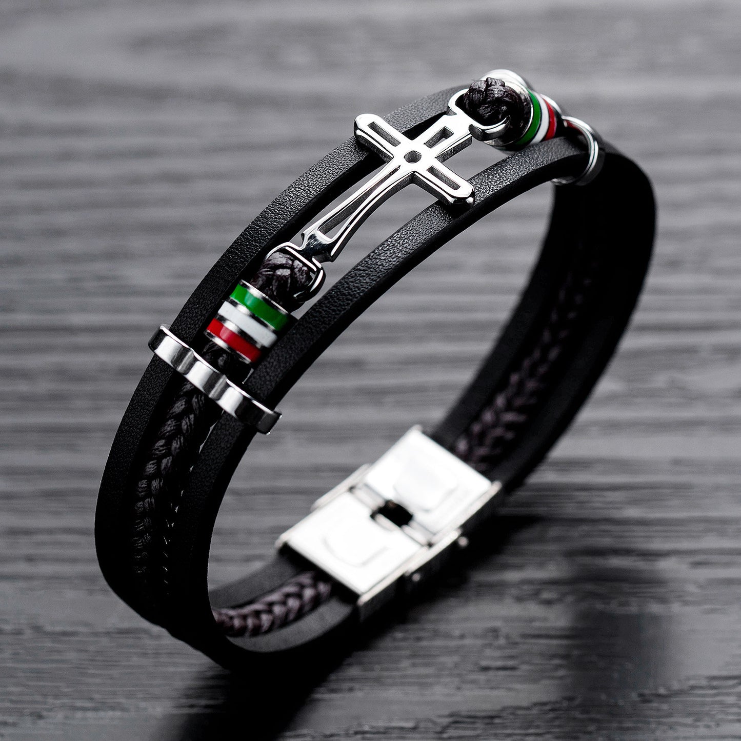 Men's Retro Creative Cross Multi-layer Woven Leather Bracelet Jewelry