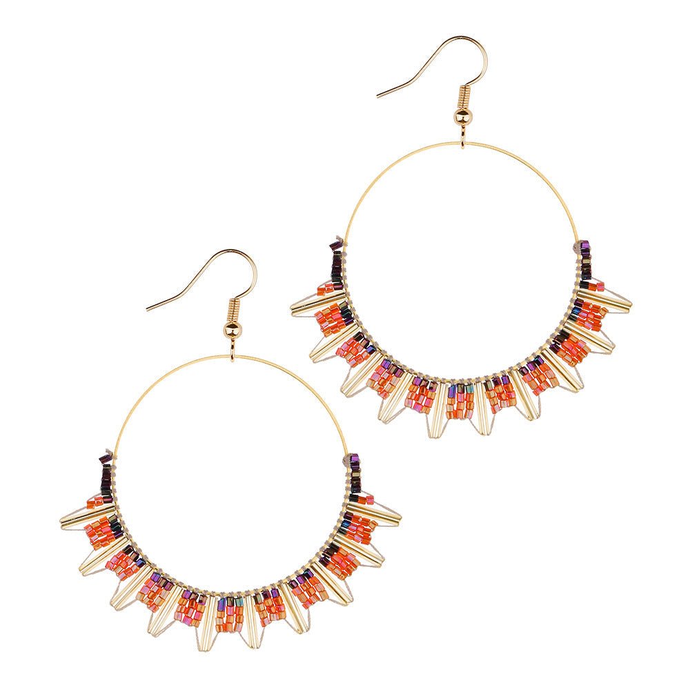 New Bead Earrings Wave Ethnic Style Niche Retro Circle Beaded Jewelry