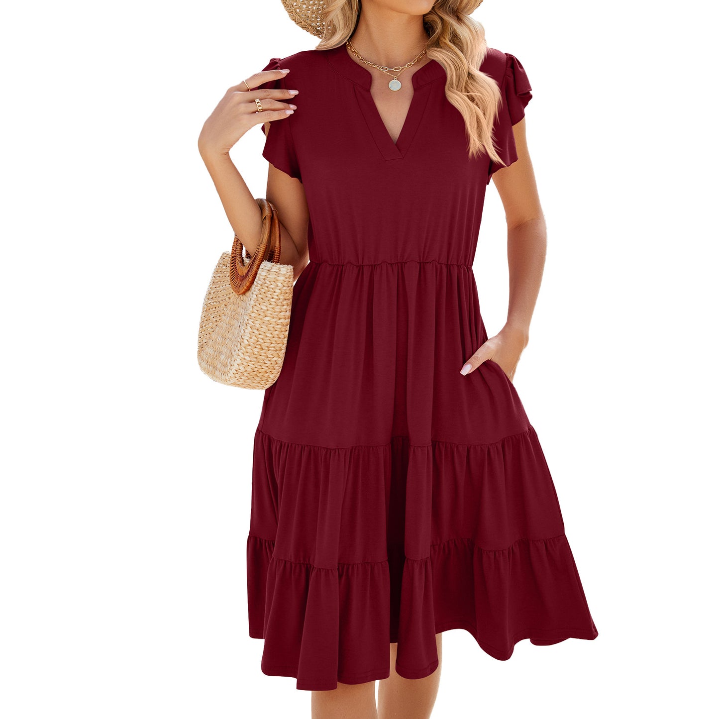 V-neck Loose Short Sleeve Women's Stitching Dress apparel & accessories