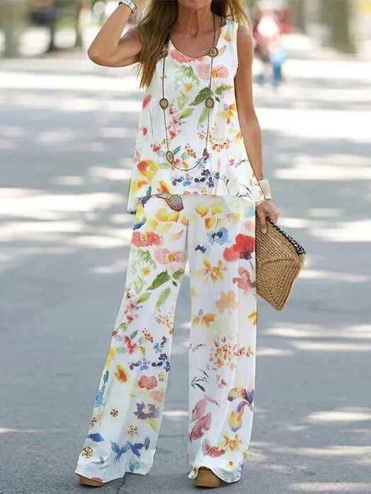 Women's Fashion Printed Casual Vest Trousers Two-piece Suit apparel & accessories