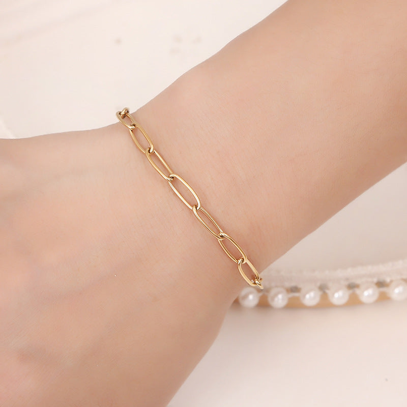 Oval Chain Gold Stainless Steel Bracelet Jewelry