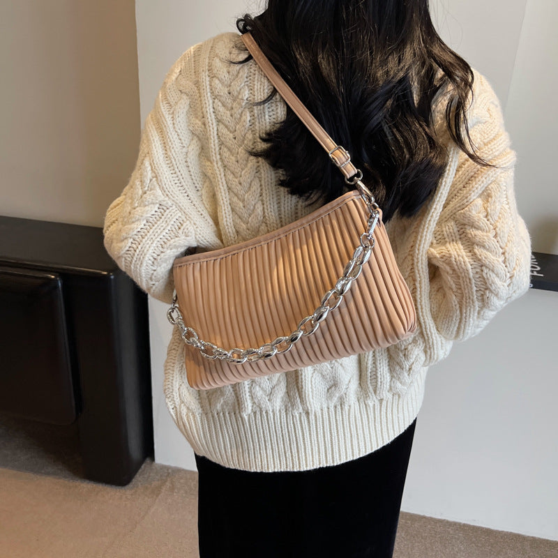 Women's Textured Pleated Chain Shoulder Messenger Bag apparels & accessories