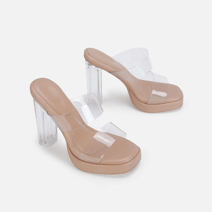 Ankle-strap High Heel Women's Sandals Transparent Crystal Thick Heel Shoes For Outer Wear Shoes & Bags