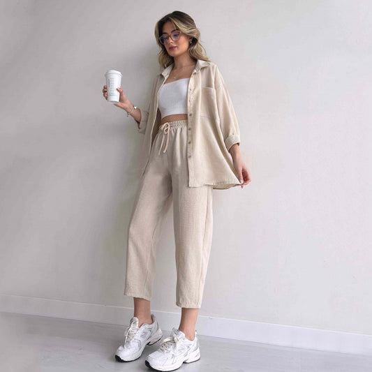 Women's Fashion Casual Loose Shirt Cropped Sports Harem Pants Two-piece Set apparels & accessories