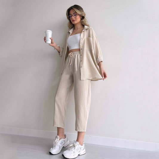 Women's Loose Shirt Cropped Sports Harem Pants Two-piece Set apparels & accessories