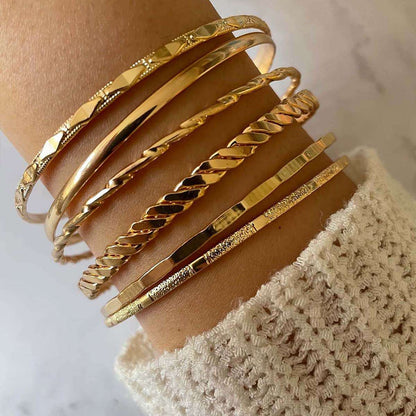 Bohemian Metal Chain Bracelet Set For Women Geometric Gold Color Thick Link Chain  Bangle Female Fashion Jewelry Jewelry