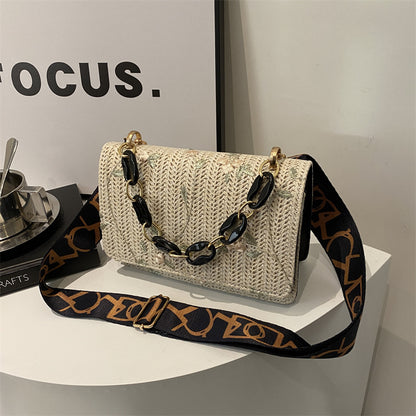 Women's Fashion Straw Small Square Bag Acrylic Chain Shoes & Bags