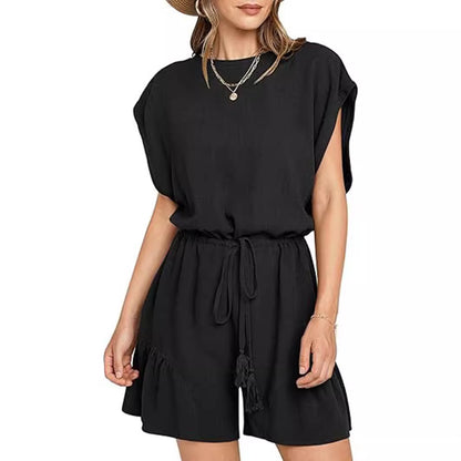 Cotton And Linen Jumpsuit Loose Waist Short Sleeve Women apparel & accessories