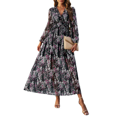 Women's Fashion V-neck Long Sleeve Chiffon Dress apparels & accessories