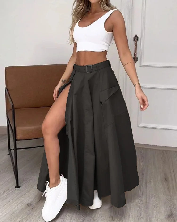 Ladies Suit Summer New Sleeveless Solid Color Slit Two-piece Set apparel & accessories