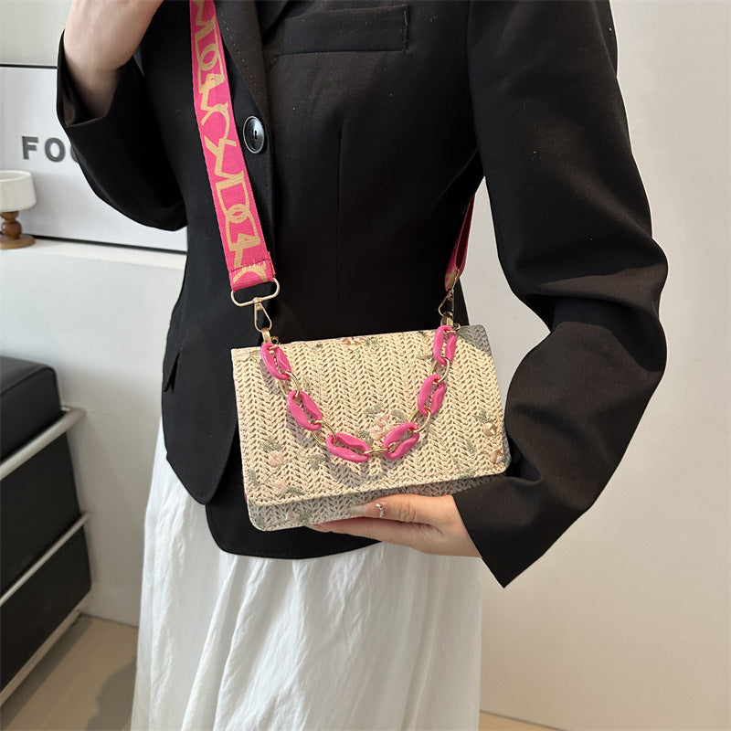 Women's Fashion Straw Small Square Bag Acrylic Chain Shoes & Bags