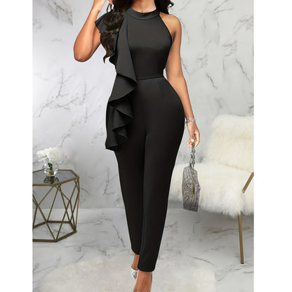 Women's Summer Casual Pure Color Ruffles Sleeveless Jumpsuit apparel & accessories