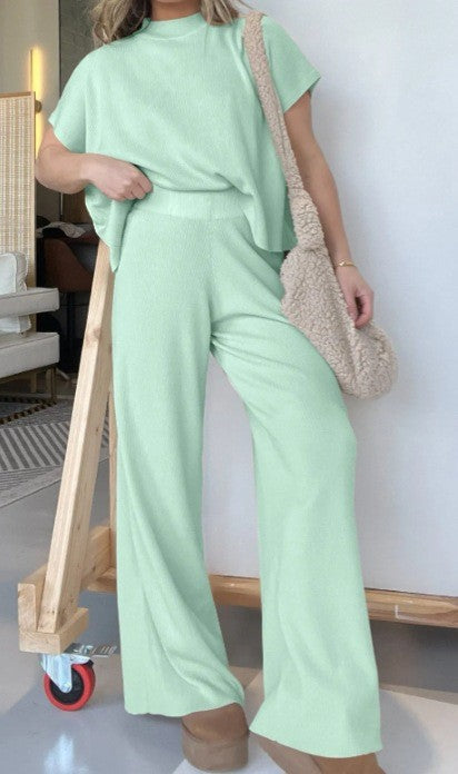 Women's Solid Color Knitted Crew Neck Casual Suit apparel & accessories