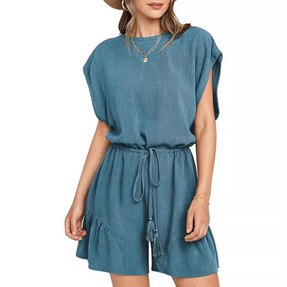 Cotton And Linen Jumpsuit Loose Waist Short Sleeve Women apparel & accessories