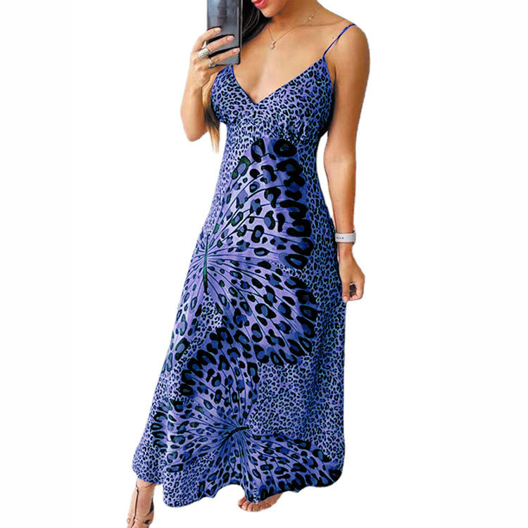 Women's Sling Leopard Print Butterfly Print Dress apparels & accessories