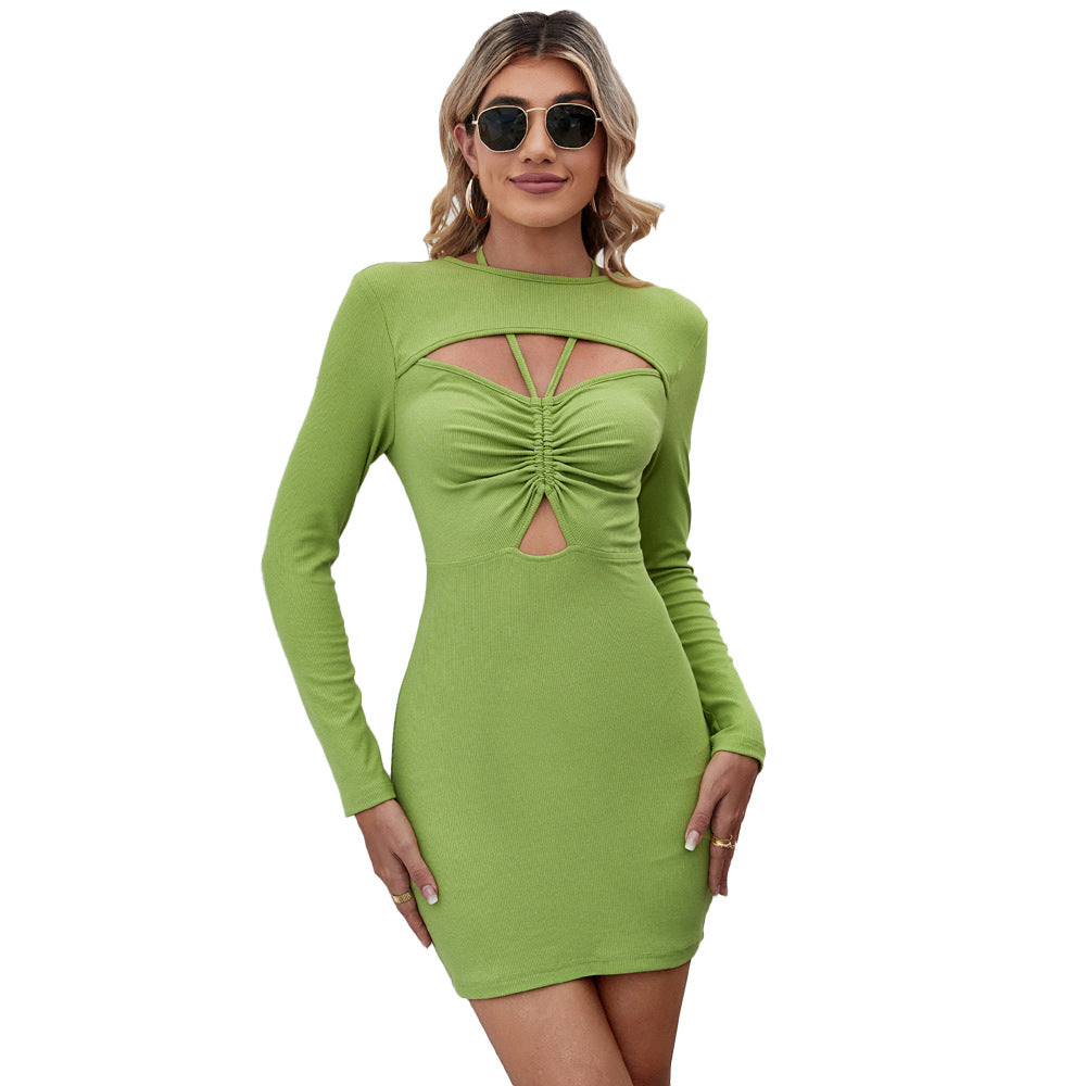 Halter Hollow Long Sleeve Dress apparel & accessories