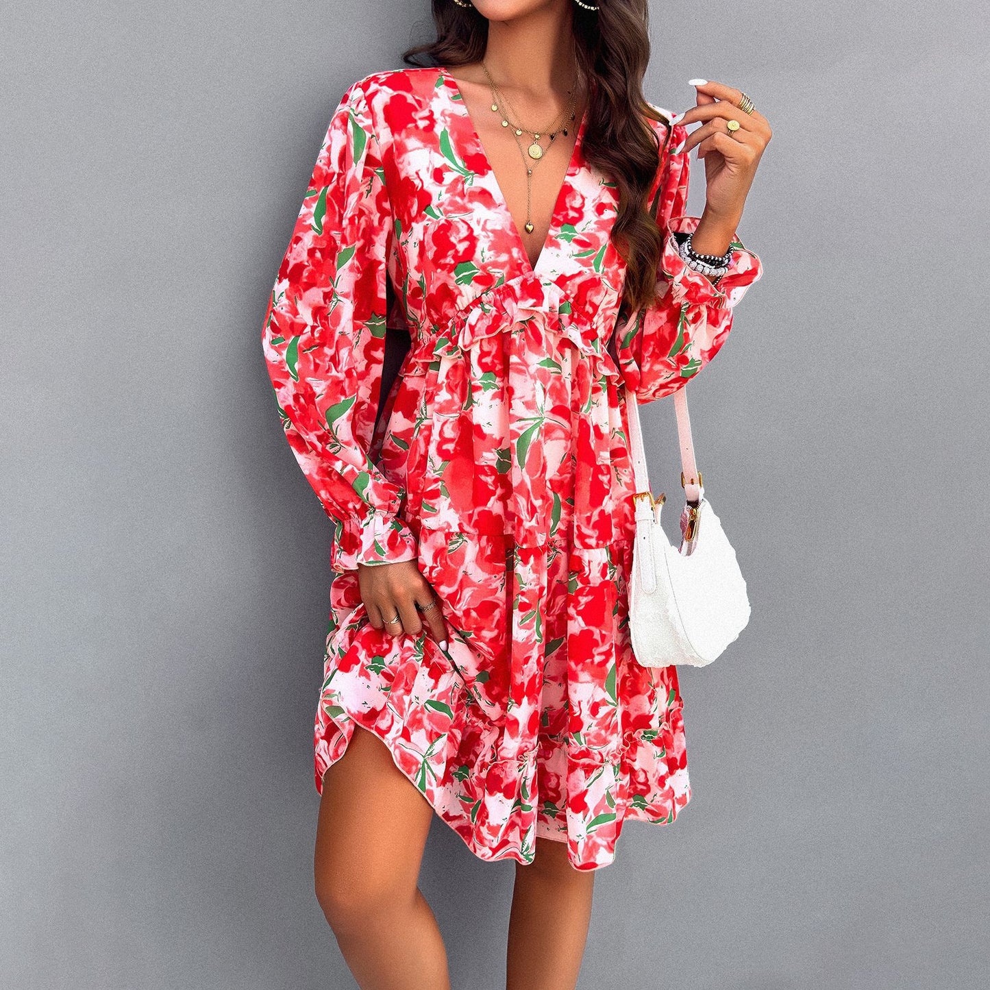 Women's Clothing Printed V-neck Long-sleeve Dress apparels & accessories