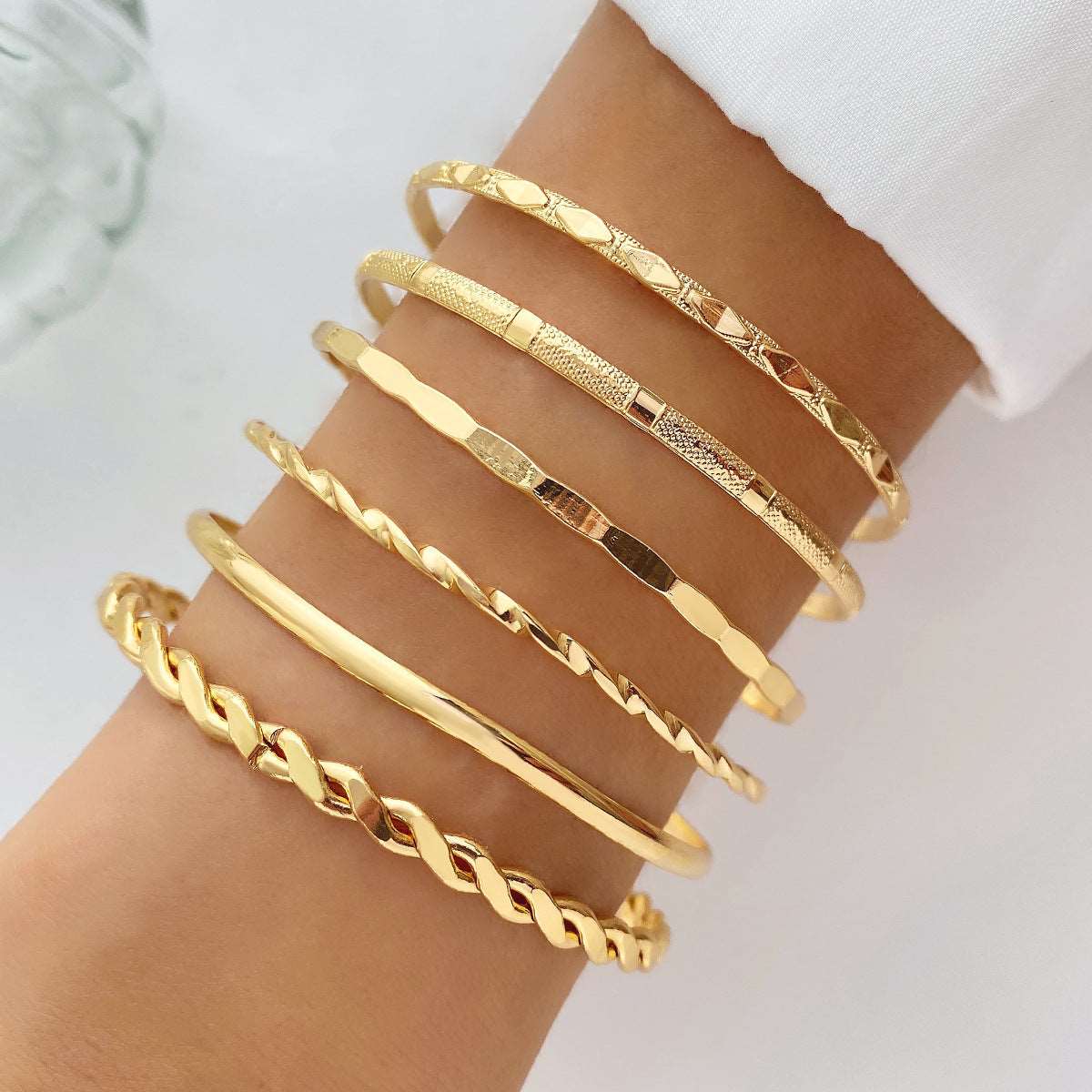 Bohemian Metal Chain Bracelet Set For Women Geometric Gold Color Thick Link Chain  Bangle Female Fashion Jewelry Jewelry