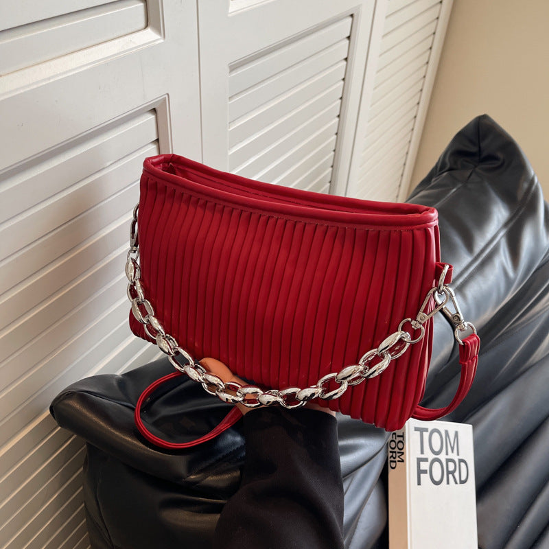 Women's Textured Pleated Chain Shoulder Messenger Bag apparels & accessories