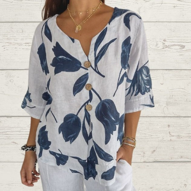 Pattern Print V-neck Short Sleeve Pullover Shirt apparel & accessories