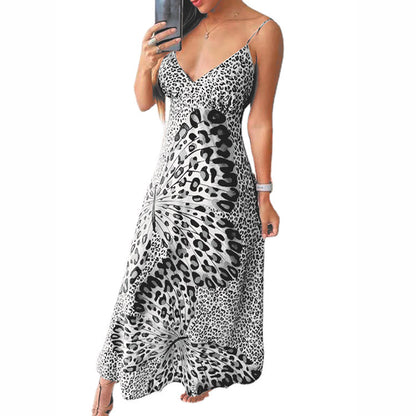 Women's Sling Leopard Print Butterfly Print Dress apparels & accessories