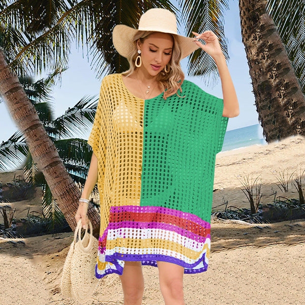 Women's Patchwork Hollow Beach Dress Loose Plus Size apparel & accessories