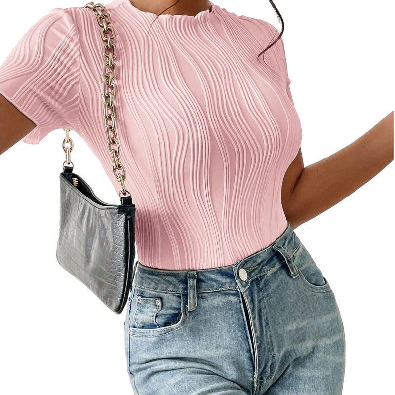 Women's Short-sleeved Corrugated Texture bodysuit apparel & accessories