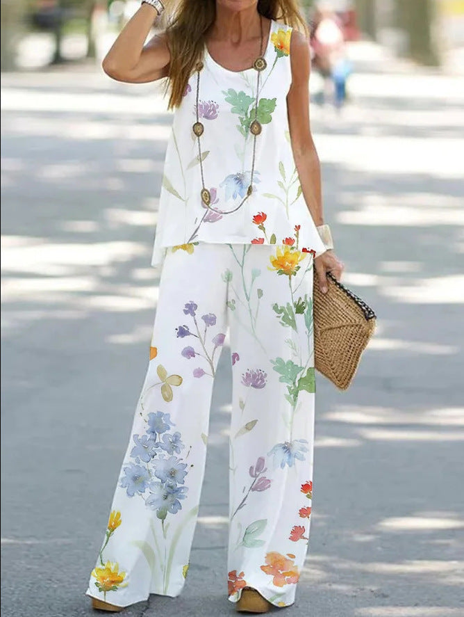 Women's Fashion Printed Casual Vest Trousers Two-piece Suit apparel & accessories