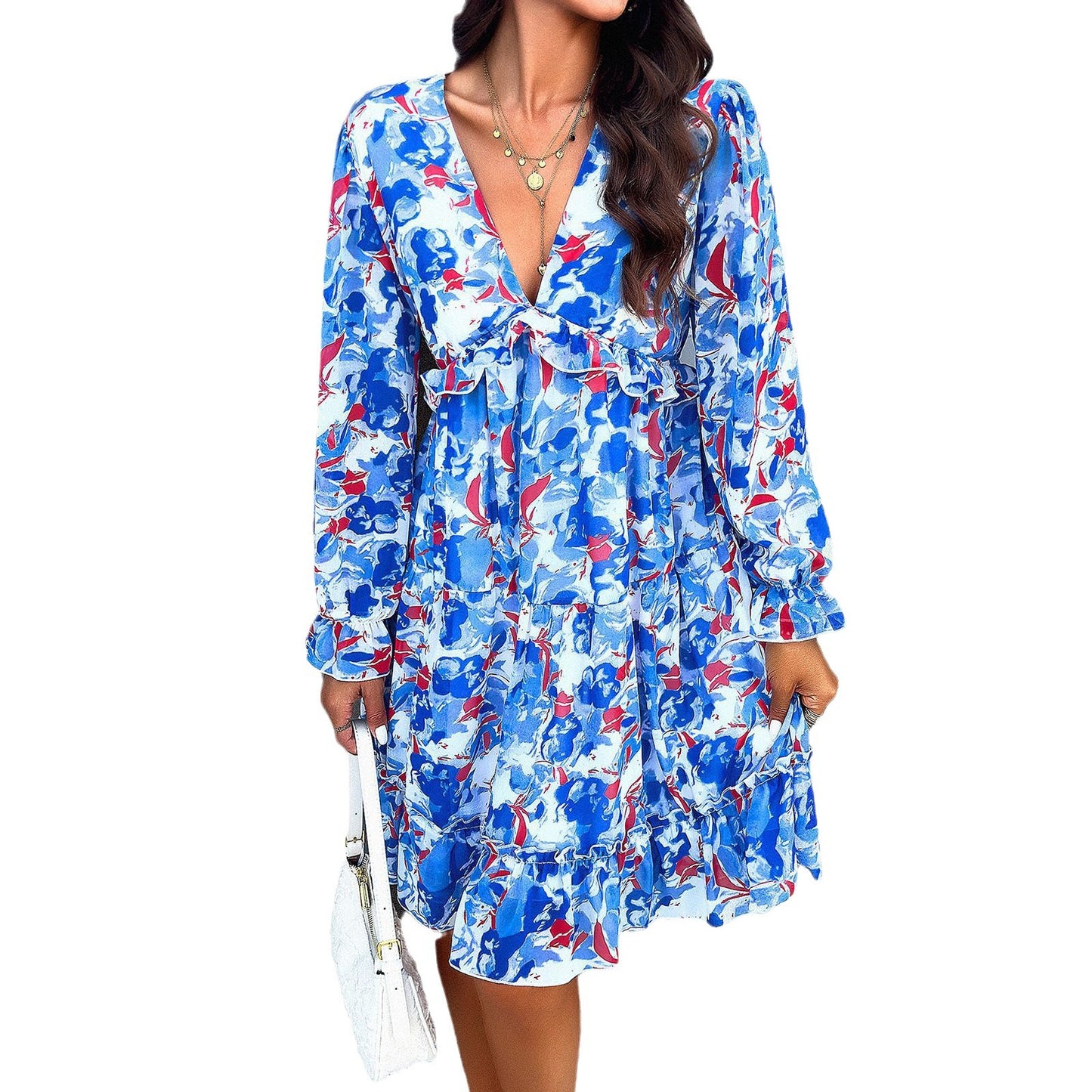 Women's Clothing Printed V-neck Long-sleeve Dress apparels & accessories