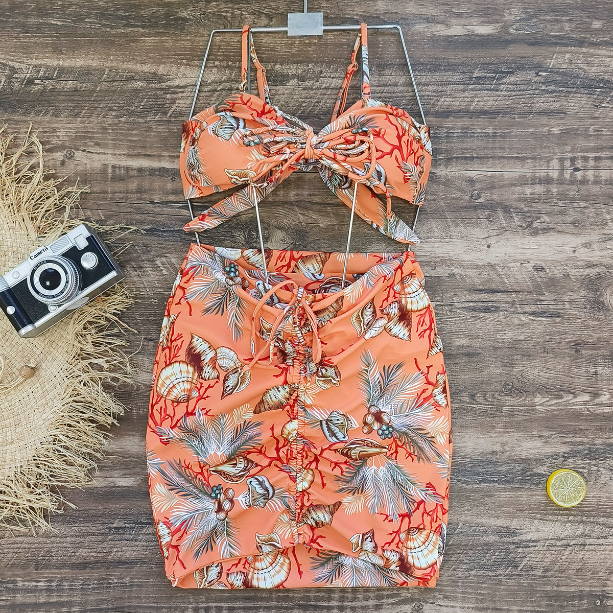 Printed Tube Top Bikini Three Piece Swimsuit Split Women apparel & accessories