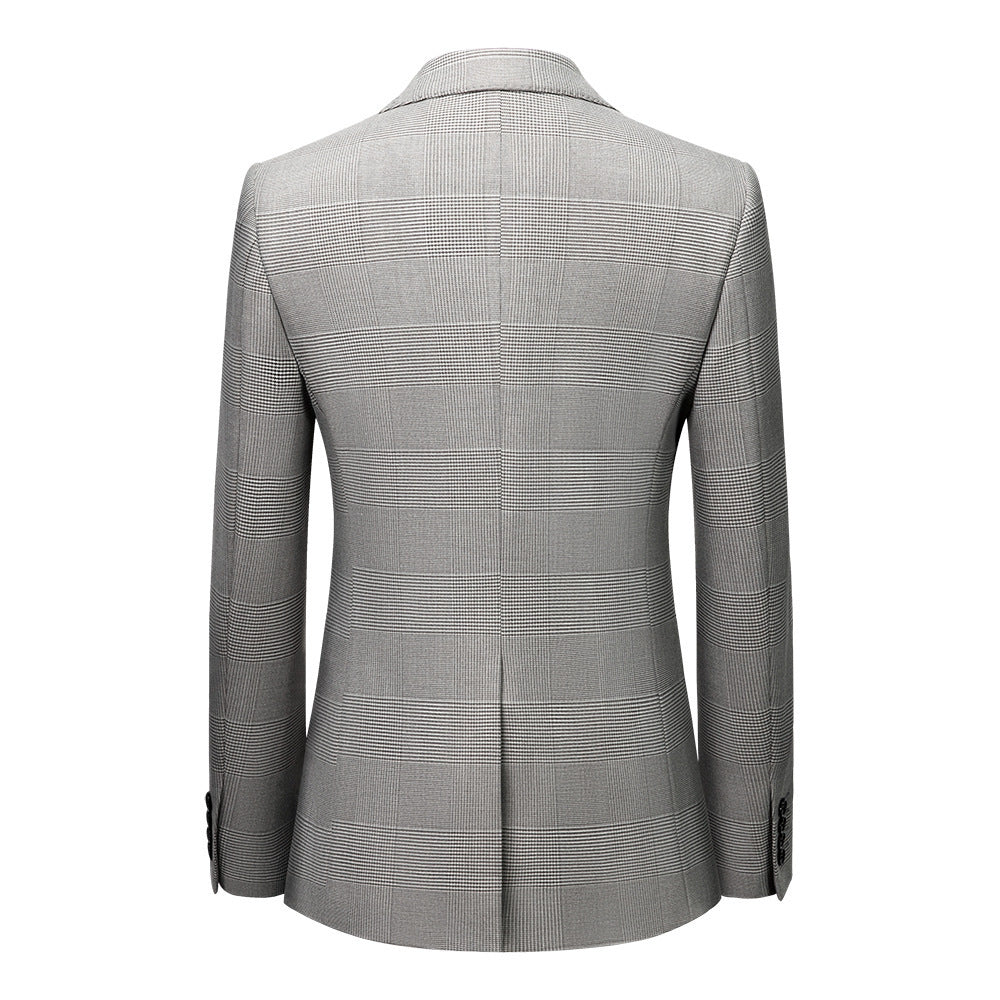 Men's Suit Slim Fit Business Casual Gray Lattice Pattern Three-piece Suit apparels & accessories