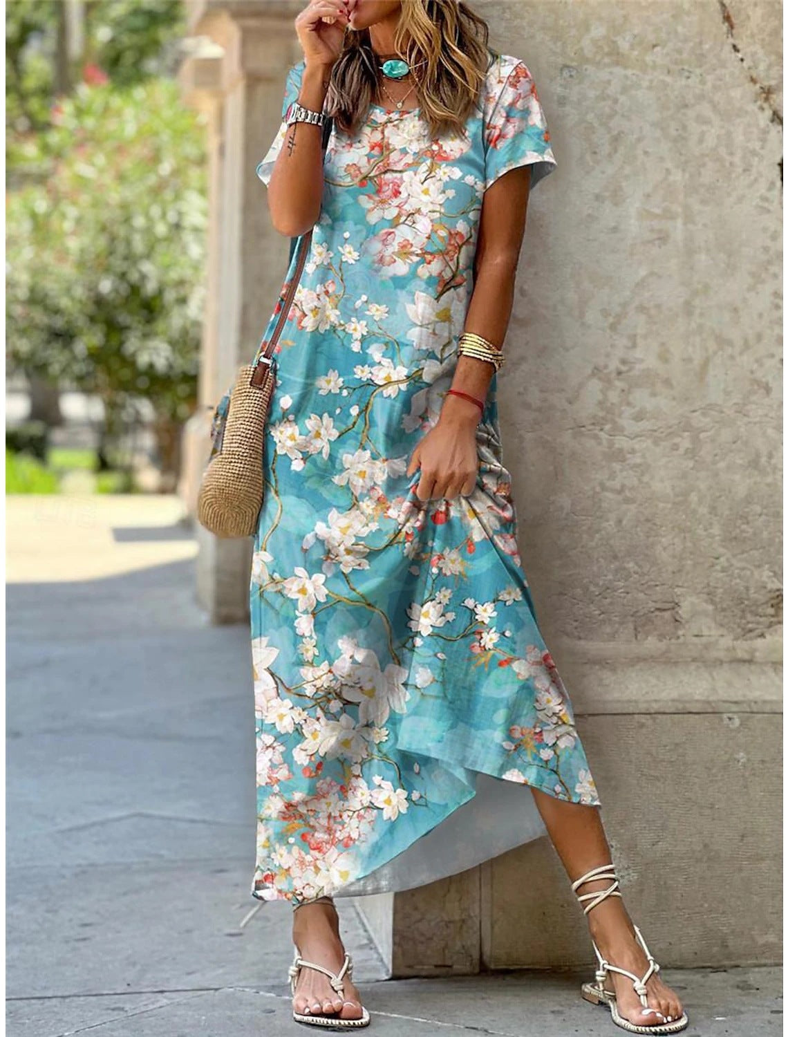 Women's Fashion Casual Round Neck Printed Dress apparels & accessories