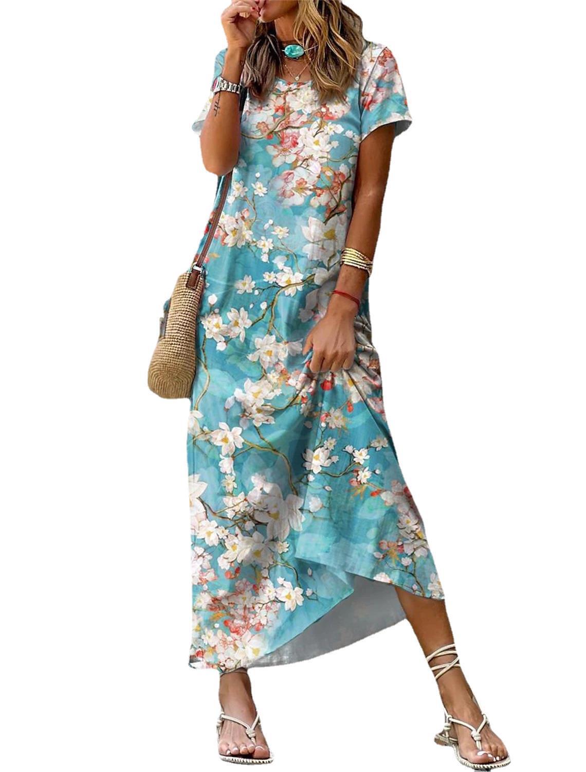 Women's Fashion Casual Round Neck Printed Dress apparels & accessories