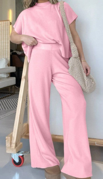 Women's Solid Color Knitted Crew Neck Casual Suit apparel & accessories