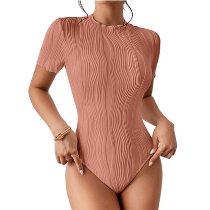 Women's Short-sleeved Corrugated Texture bodysuit apparel & accessories