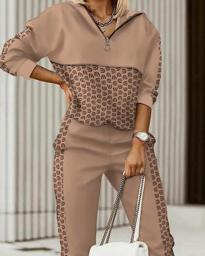 Women's Fashion Printing Long Sleeve Trousers Suit apparel & accessories