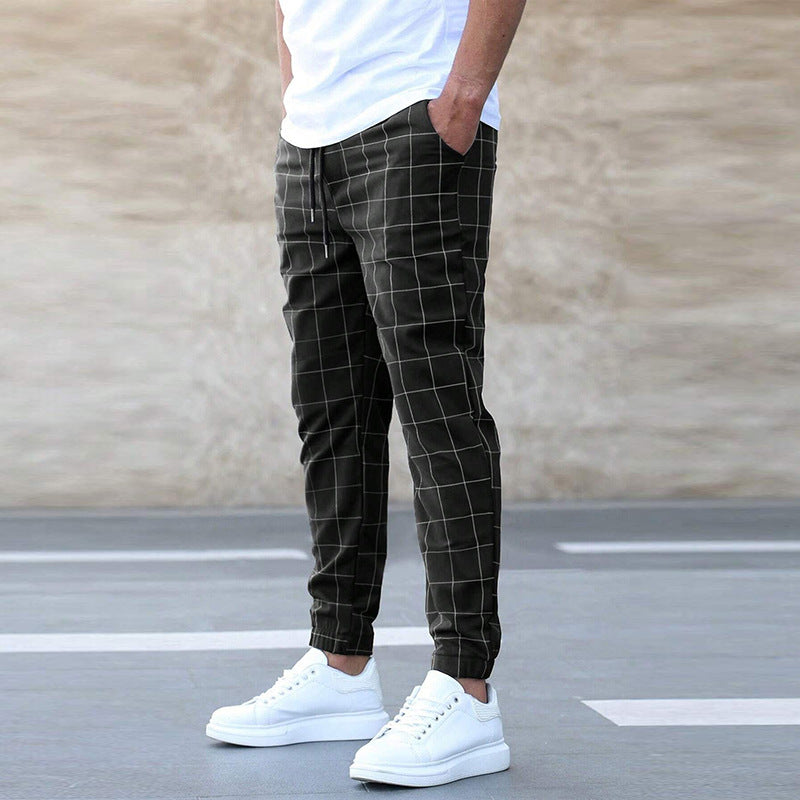 Fashion Plaid Print Pants Men's Casual Drawstring Trousers apparels & accessories