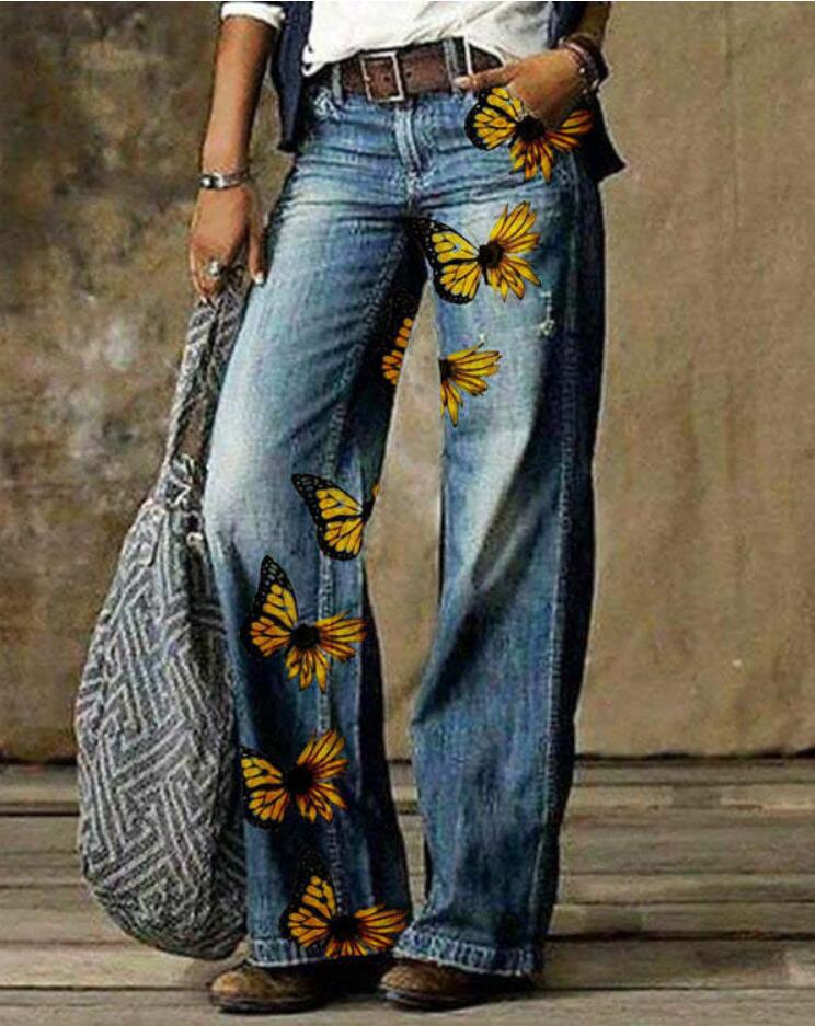 Plus Size Women's Artistic Floral Pattern Pants apparel & accessories