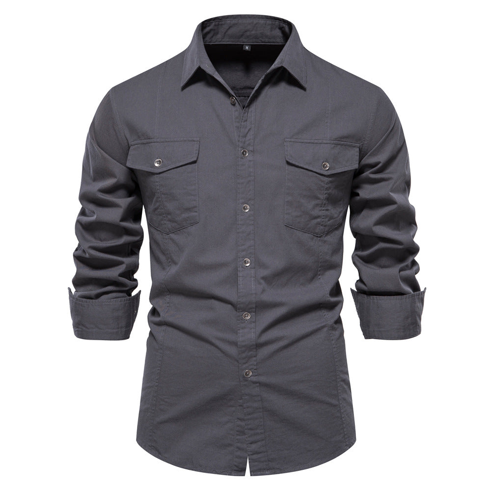 Men's Fashion Casual Solid Color Long Sleeve Shirt apparels & accessories