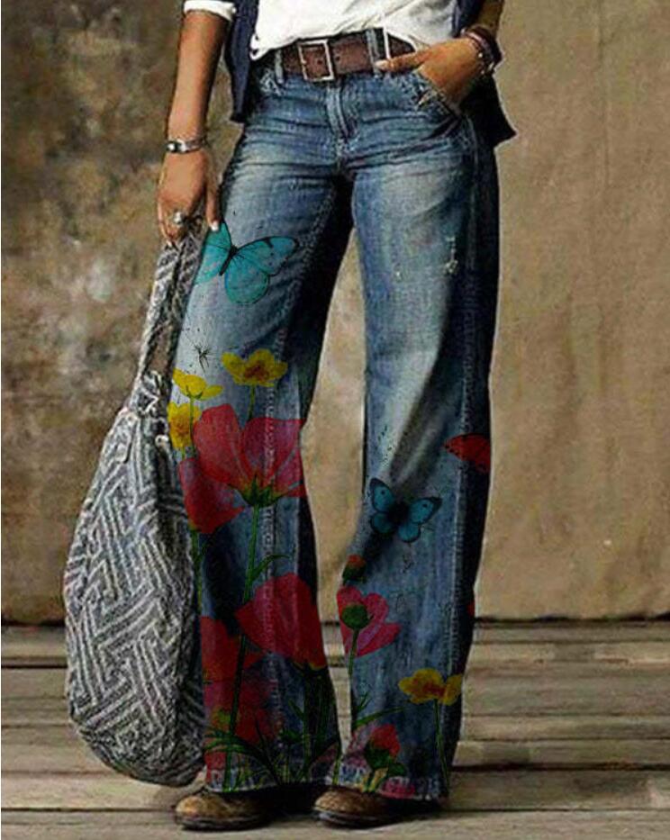 Plus Size Women's Artistic Floral Pattern Pants apparel & accessories