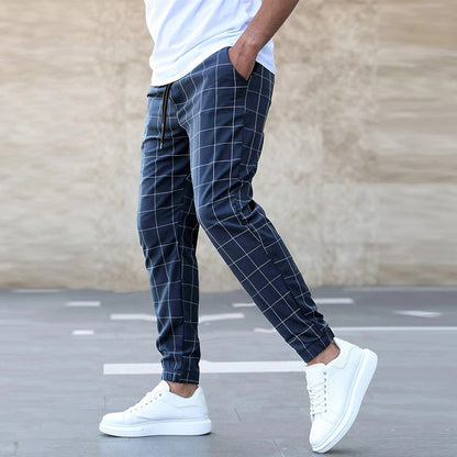Fashion Plaid Print Pants Men's Casual Drawstring Trousers apparels & accessories