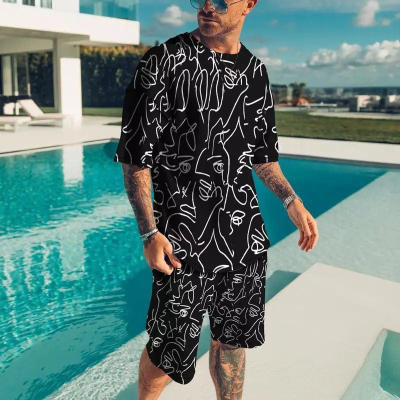 Trendy 3d Digital Printing Short Sleeve Men's Suit apparel & accessories