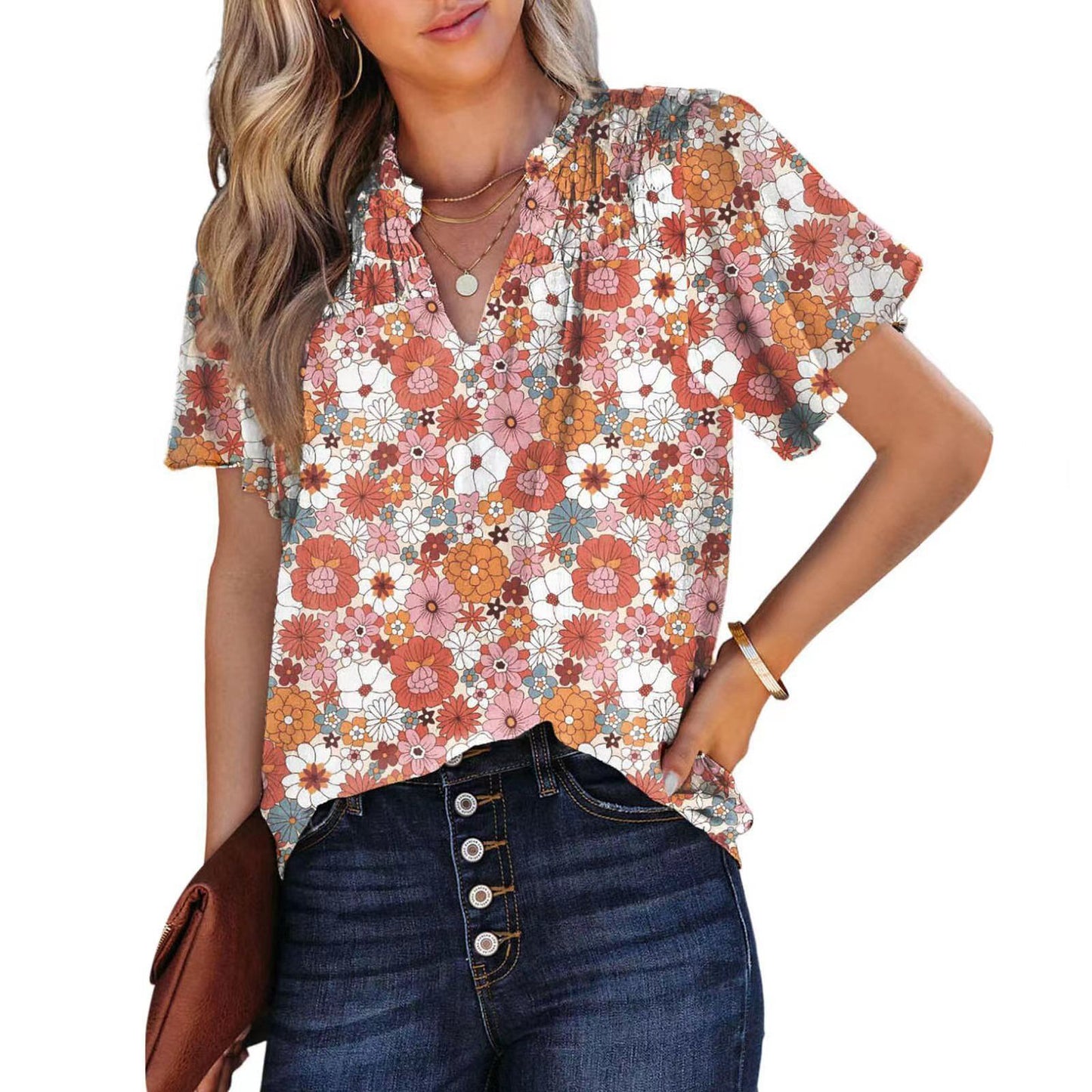 Women's Printed Fashion Short-sleeved Top apparel & accessories