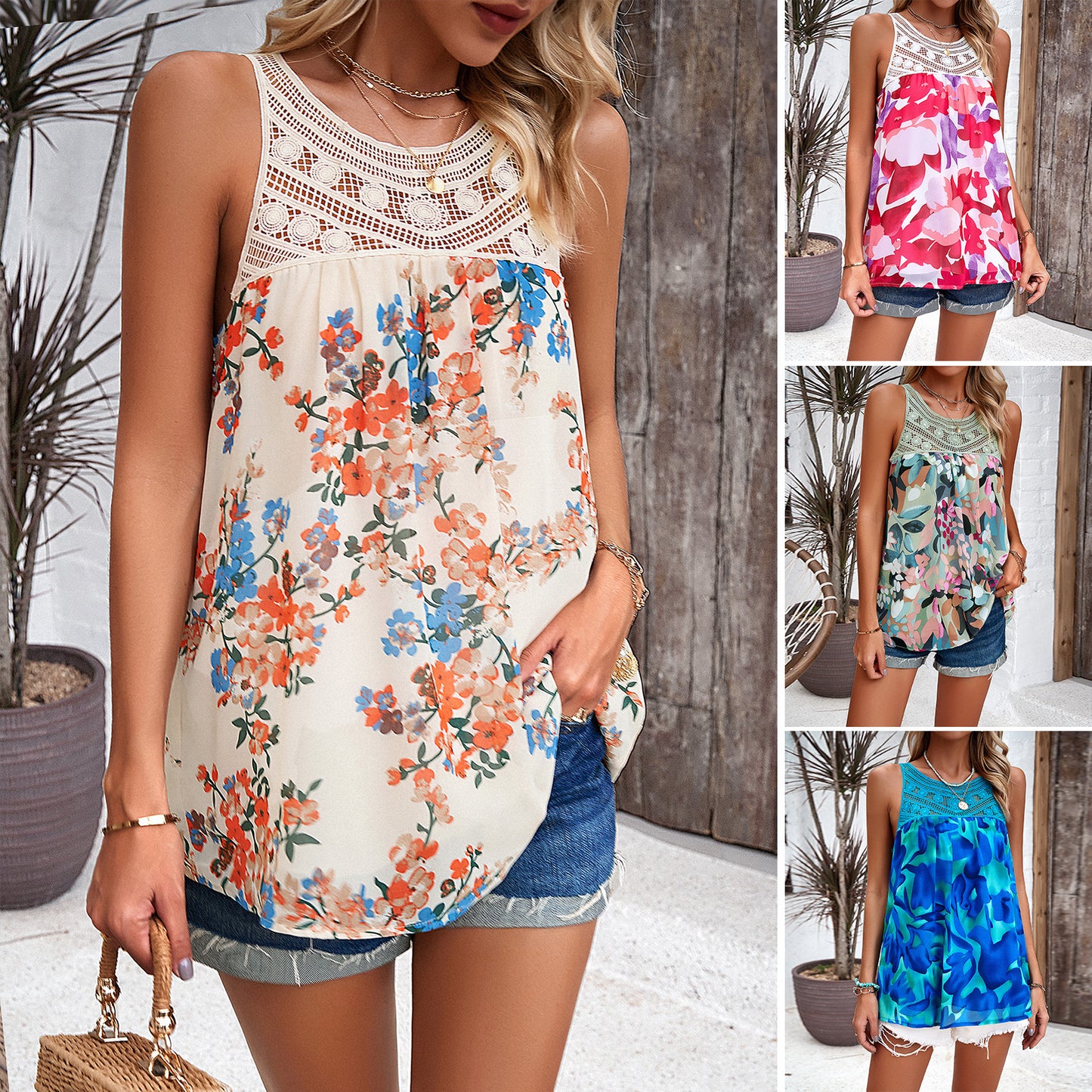 Women's Sleeveless Round Neck Printed Top apparel & accessories