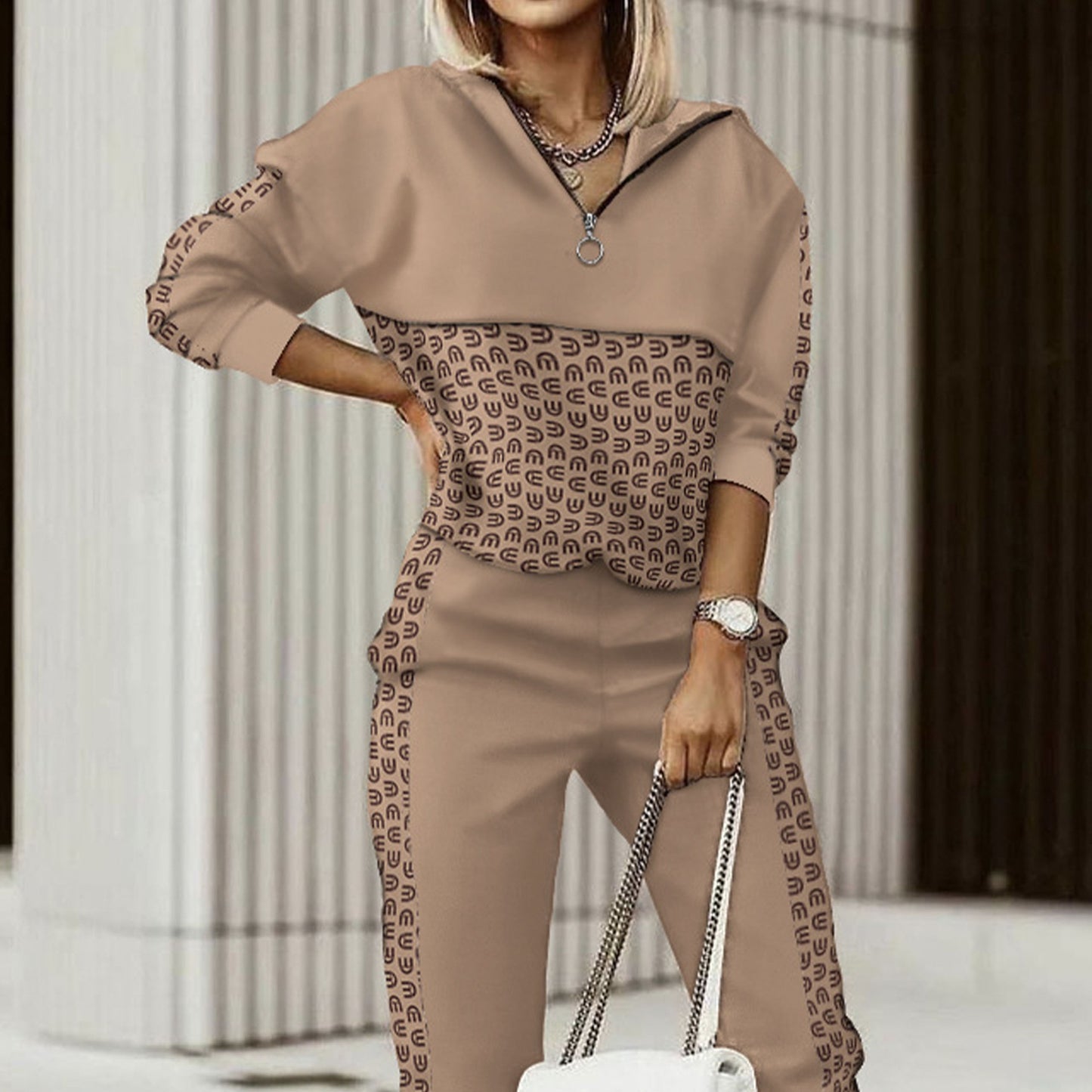 Women's Fashion Printing Long Sleeve Trousers Suit apparel & accessories