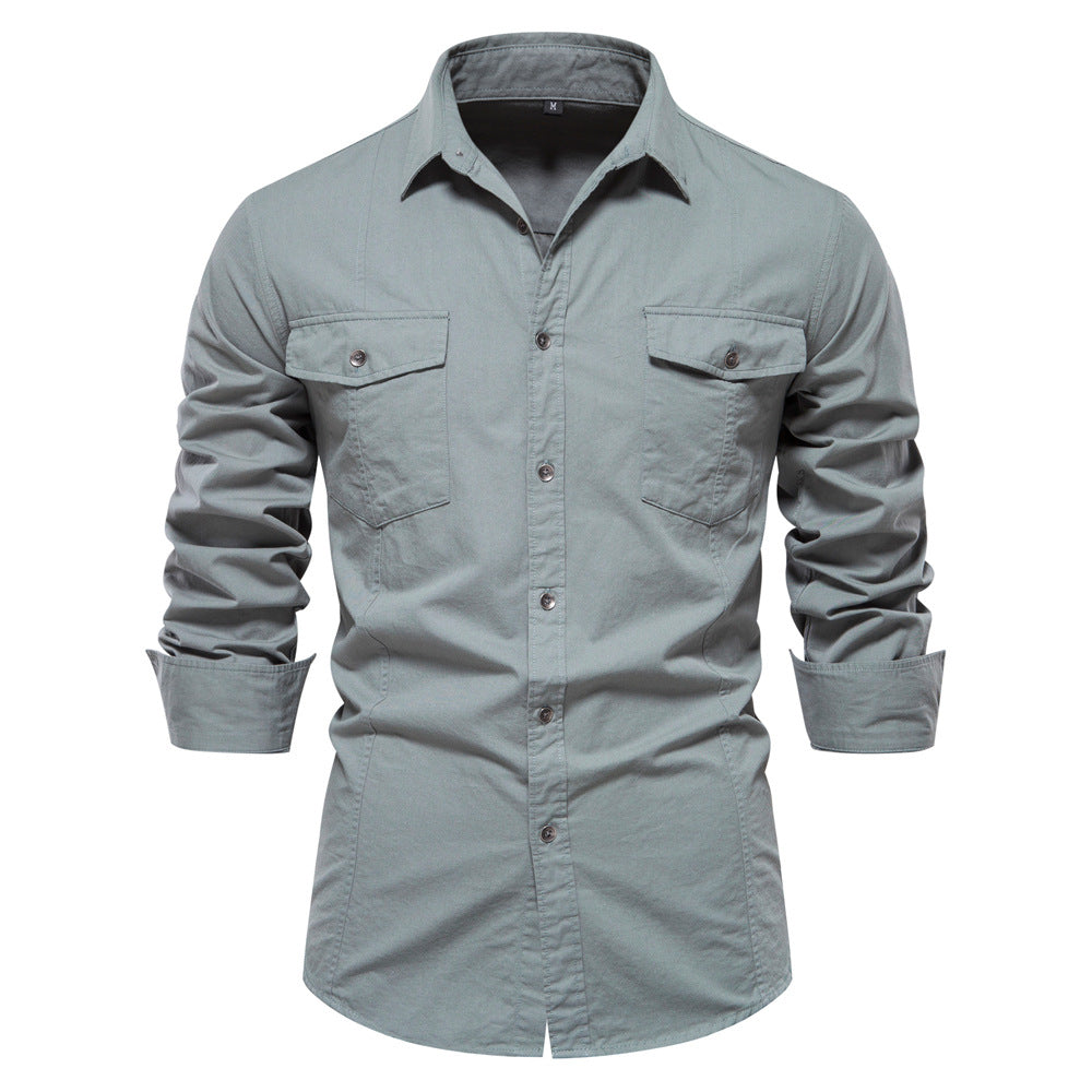 Men's Fashion Casual Solid Color Long Sleeve Shirt apparels & accessories